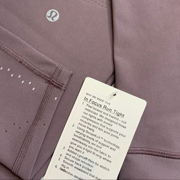 LULULEMON IN FOCUS RUN HIGH-RISE TIGHT FROSTED MULBERRY SIZE 10 LEGGINGS NWT NEW - Picture 11 of 11